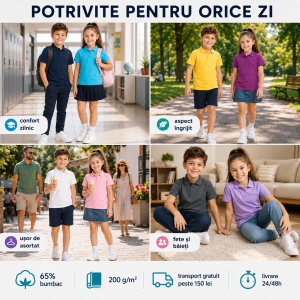 Tricou Polo Copii - Set de 3 Bucăți tricouri polo copii fete si baieti - Img 3