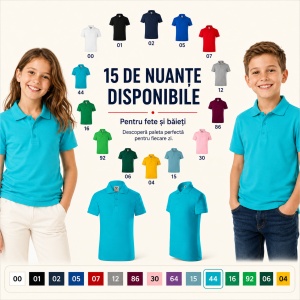 Tricou Polo Copii Tip Tommy, cu Guler, pentru Școală, Fete și Băieți, 4–12 Ani