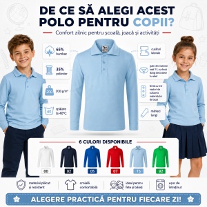 Tricou Polo cu Mâneci Lungi pentru Fete Bluza Polo Copii - Img 2