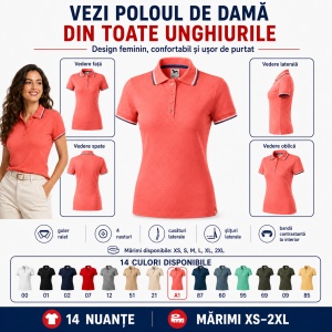 Tricou Polo Damă cu dungi la guler tip Tommy - Img 8