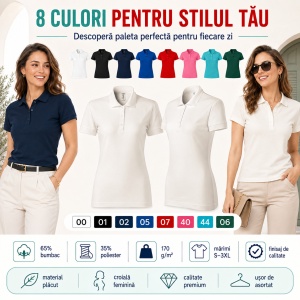 Tricou Polo Damă Joy P22 – 65% Bumbac, 170 g/m², Croială Cambrată, Etichetă Detașabilă - Img 9