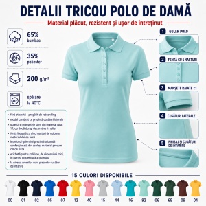 Tricou Polo Damă Malfini Pique Polo Free F10 – 65% Bumbac, 200 g/m², Label Free, XS–2XL - Img 4