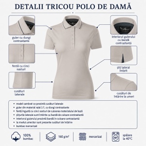 Tricou Polo Damă Malfini Premium 269 Grand, 100% Bumbac Mercerizat, Croială Cambrată, 160 g/m², XS 2XL, 6 Culori - Img 2