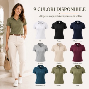 Tricou Polo Damă Malfini Prime GOTS 235 – 100% Bumbac Organic, 200 g/m², Croială Cambrată