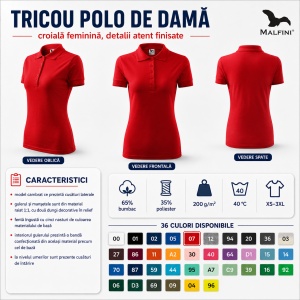 Tricou Polo Damă Pique Polo, Croială Cambrată, 36 Nuanțe, Mărimi XS–3XL - Img 5