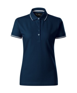 Tricou polo femei cu o dunga la guler de culoare albastru marin