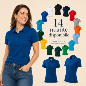Tricou Polo Damă Slim Fit 100% Bumbac – Casual Office, Guler Polo, XS-2XL | 13 Culori | 216