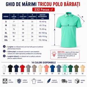 Tricou Polo Pique Bărbați Malfini Focus, 14 Culori Disponibile, 65% Bumbac, 180 g/m², Guler tip tommy cu Dungi Contrastante, Mărimi S 3XL - Img 4