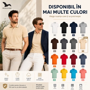 Tricou Polo Pique Bărbați tip Tommy | Guler cu Dungi | 14 Culori Disponibile- 232