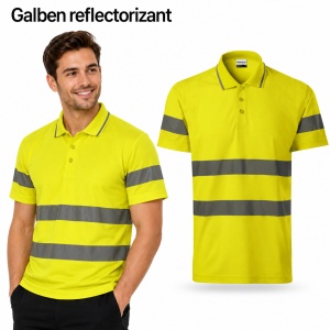 Tricou Polo Reflectorizant Unisex Damă/Bărbat HV Runway 2V9 cu Guler – Benzi 3M, 55% Bumbac - Img 11