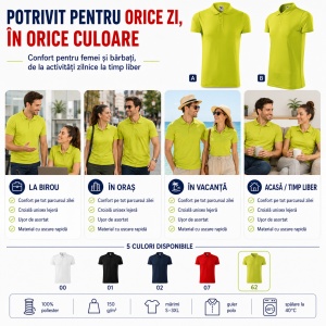 Tricou Polo Sport Unisex Damă și Bărbat Malfini 217 Victory, Extra Dry, 100% Poliester, 150 g/m² - Img 7