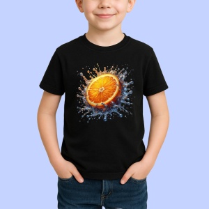Tricou Portocala si explozie de culoare, Fructe, Copii | Dama, culoare negru