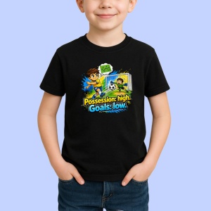 Tricou Possession High Goals Low Copii Fotbal V1, din bumbac 100%, tricou negru Copii | Dama | Barbat