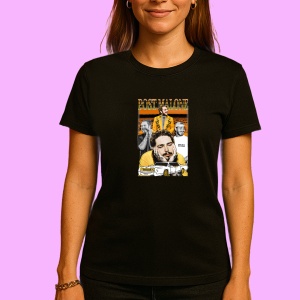 Tricou Post Malone - Yellow Mood, muzica POP, Dama | Barbat | Copii, Culoare Negru - Img 3