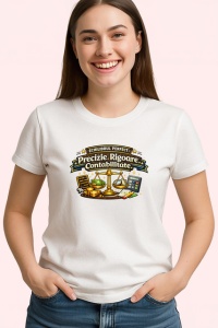 Tricou Precizie Rigoare Contabilitate Balanta Aurie V1, din bumbac 100% , tricou alb pentru Dama | Barbat - Img 2