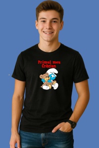 Tricou Primul Meu Craciun Ursulet Cu Cadou Strumfi, din bumbac 100% Copii | Dama | Barbat