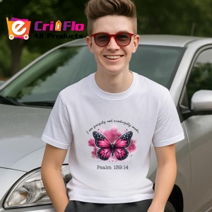 Tricou Psalm 139 fluture roz cu text religios inspirational Copii | Dama | Barbat Barbat - Img 8