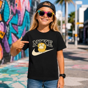 Tricou Psyduck Pokemon Bej Logo Minimalist Urban Street Design, din bumbac 100%, tricou negru, Copii | Dama | Barbat - Img 7