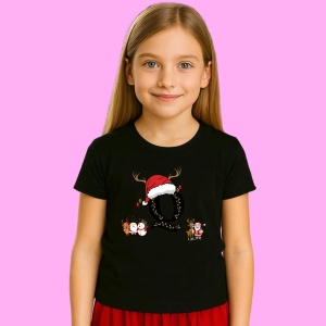 Tricou Q Litera Cu Luminite Reni Si Mos Craciun, din bumbac 100% Copii | Dama | Barbat - Img 2