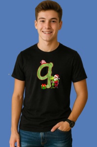 Tricou Q Litere Craciun Cu Mos Si Spiridus Verde, din bumbac 100% Copii | Dama | Barbat - Img 2
