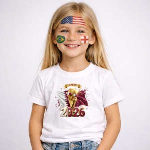 Tricou Qatar World Cup 2026 Fifa V2, din bumbac 100%, tricou alb, Copii | Dama | Barbat - Img 2