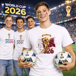 Tricou Qatar World Cup 2026 Fifa V2, din bumbac 100%, tricou alb, Copii | Dama | Barbat - Img 7