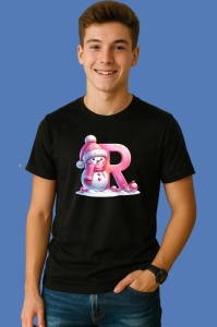Tricou R Litera Craciun Roz Cu Om De Zapada Fulgi De Zapada, din bumbac 100% Copii | Dama | Barbat - Img 3