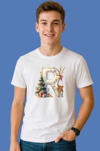 Tricou R Litere Craciun Cu Ren, Brad, Luminite Si Cadouri, din bumbac 100% Copii | Dama | Barbat