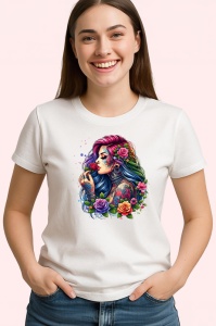 Tricou rainbow curls girl roses tattoo, fata cu bucle curcubeu si tatuaj trandafiri, Copii | Dama | Barbat - Img 4