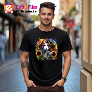 Tricou Rainbow hair girl skull tattoo, fata cu par curcubeu si tatuaj craniu, Copii | Dama | Barbat , tricou negru - Img 10