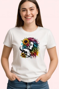 Tricou rainbow hair girl with skull, fata cu par curcubeu si craniu, Copii | Dama | Barbat - Img 4