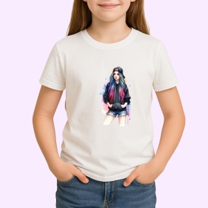 Tricou rainbow hair hoodie girl, fata cu hanorac si par curcubeu, Copii | Dama | Barbat - Img 3