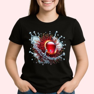 Tricou Rambutan si stropi tropicali, Fructe, Copii | Dama, culoare negru - Img 2