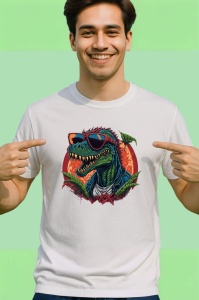 Tricou Raptor cool cu frunze si ochelari stil retro Copii | Dama | Barbat - Img 2