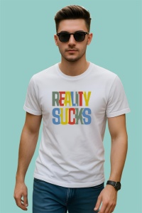 Tricou Reality Sucks Text Colorat Design Urban, din bumbac 100% , tricou alb pentru Copii | Dama | Barbat