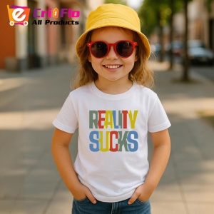 Tricou Reality Sucks Text Colorat Design Urban, din bumbac 100% , tricou alb pentru Copii | Dama | Barbat - Img 5
