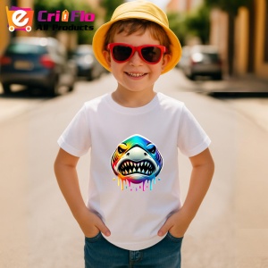 Tricou Rechin curcubeu cu dinti mari stil pop art Copii | Dama | Barbat