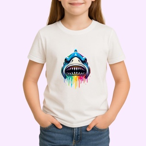 Tricou Rechin in stil graffiti cu fundal alb Copii | Dama | Barbat