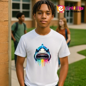 Tricou Rechin in stil graffiti cu fundal alb Copii | Dama | Barbat - Img 4