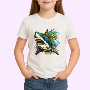 Tricou Rechin verde cu stropi colorati fundal alb Copii | Dama | Barbat - Img 3