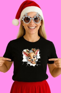 Tricou Ren Cu Frunze Si Fundal Alb Craciun, din bumbac 100% Copii | Dama | Barbat