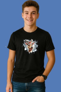 Tricou Ren Cu Zambet Si Fundal Crapat Craciun, din bumbac 100% Copii | Dama | Barbat - Img 2