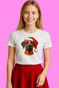 Tricou Rhodesian Ridgeback Craciun Expresiv, din bumbac 100%, tricou alb, Copii | Dama | Barbat
