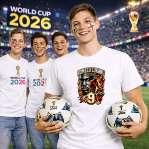 Tricou Romelu Lukaku Belgium World Cup Fifa 2026, din bumbac 100%, tricou alb, Copii | Dama | Barbat - Img 7