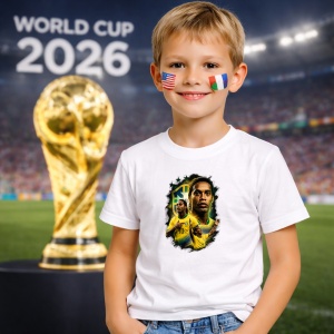 Tricou Ronaldinho Brazil World Cup Fifa 2026 V2, din bumbac 100%, tricou alb, Copii | Dama | Barbat - Img 5