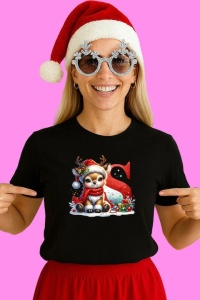 Tricou S Litera Craciun Cu Ren Si Fulgi, din bumbac 100% Copii | Dama | Barbat - Img 2