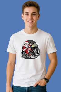 Tricou Santa Motorcycle Rider, din bumbac 100% Copii | Dama | Barbat - Img 2