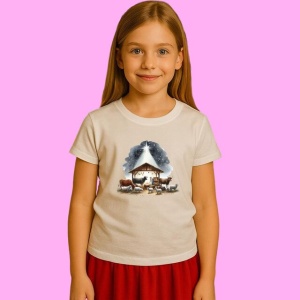 Tricou Scena Nasterii Domnului In Staul Cu Lumina Stelei De La Betleem, din bumbac 100%, tricou alb, Copii | Dama | Barbat - Img 2
