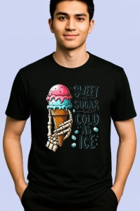 Tricou Schelet cu inghetata roz text sweet as sugar cold as ice contrast funny Copii | Dama | Barbat Barbat - Img 5