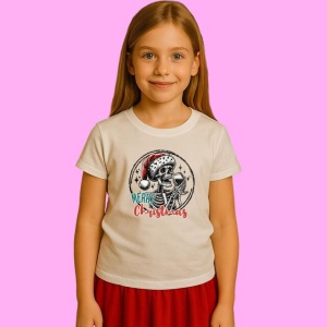Tricou Schelet Cu Pahar Vin Merry Christmas Funny, din bumbac 100%, tricou alb, Copii | Dama | Barbat - Img 2